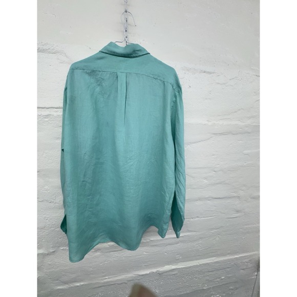 Ralph Lauren men's Teal 100% linen classic fit long sleeve button down size XXL - Picture 8 of 9